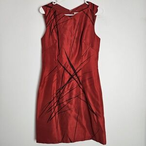 Liz‎ Claiborne Sheath Dress Size 8 Sleeveless 100% Silk Red Black Office Career